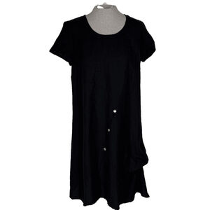 Pure Essence Linen Viscose Dress Women’s Medium Black Midi Side Tie Pullover